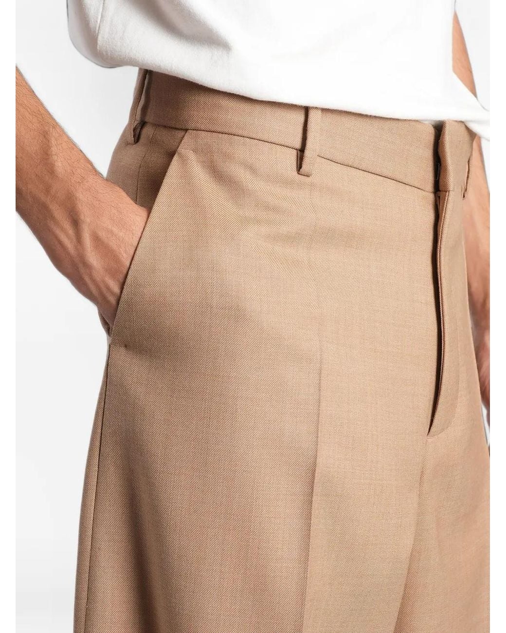Laneus Natural Pleated Wide-Leg Trousers for men