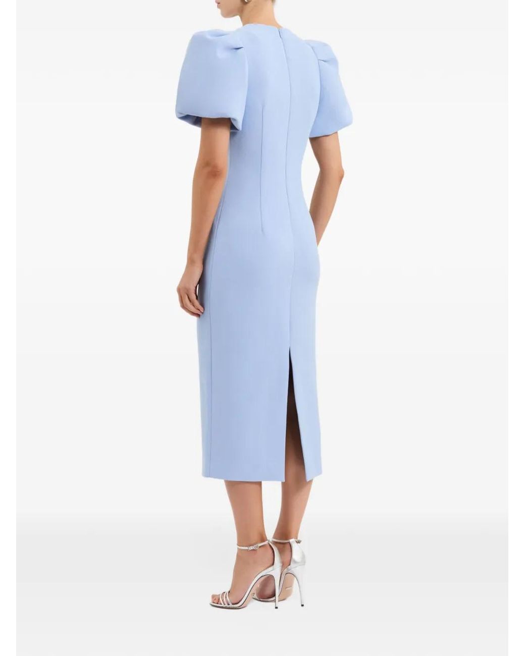 Rebecca Vallance Blue Aylin Puff Sleeve Midi Dress