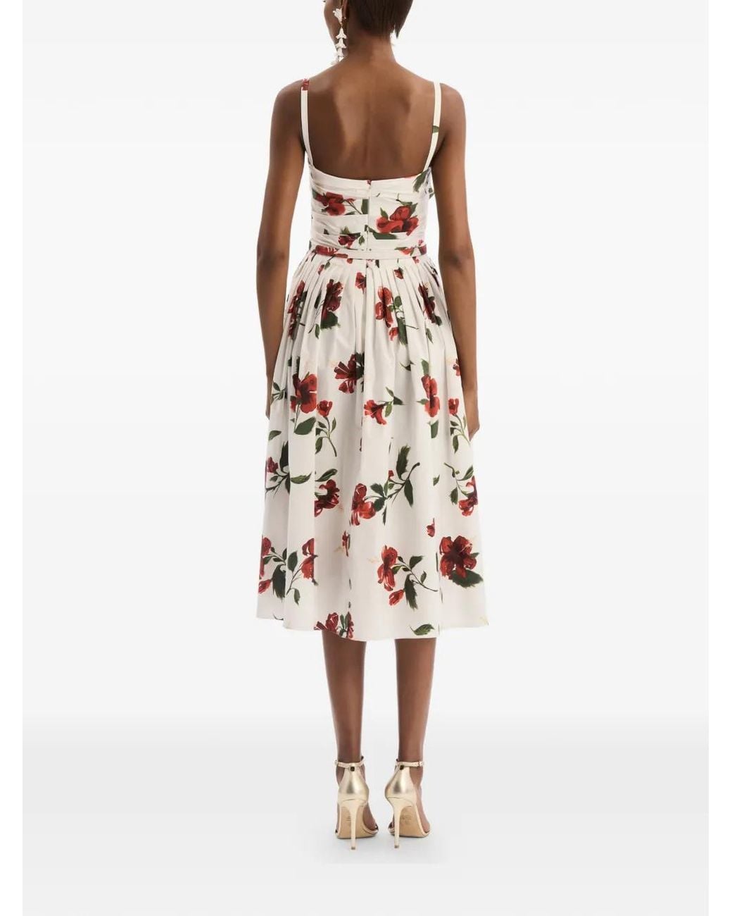Oscar de la Renta White Hibiscus Cotton Poplin Dress