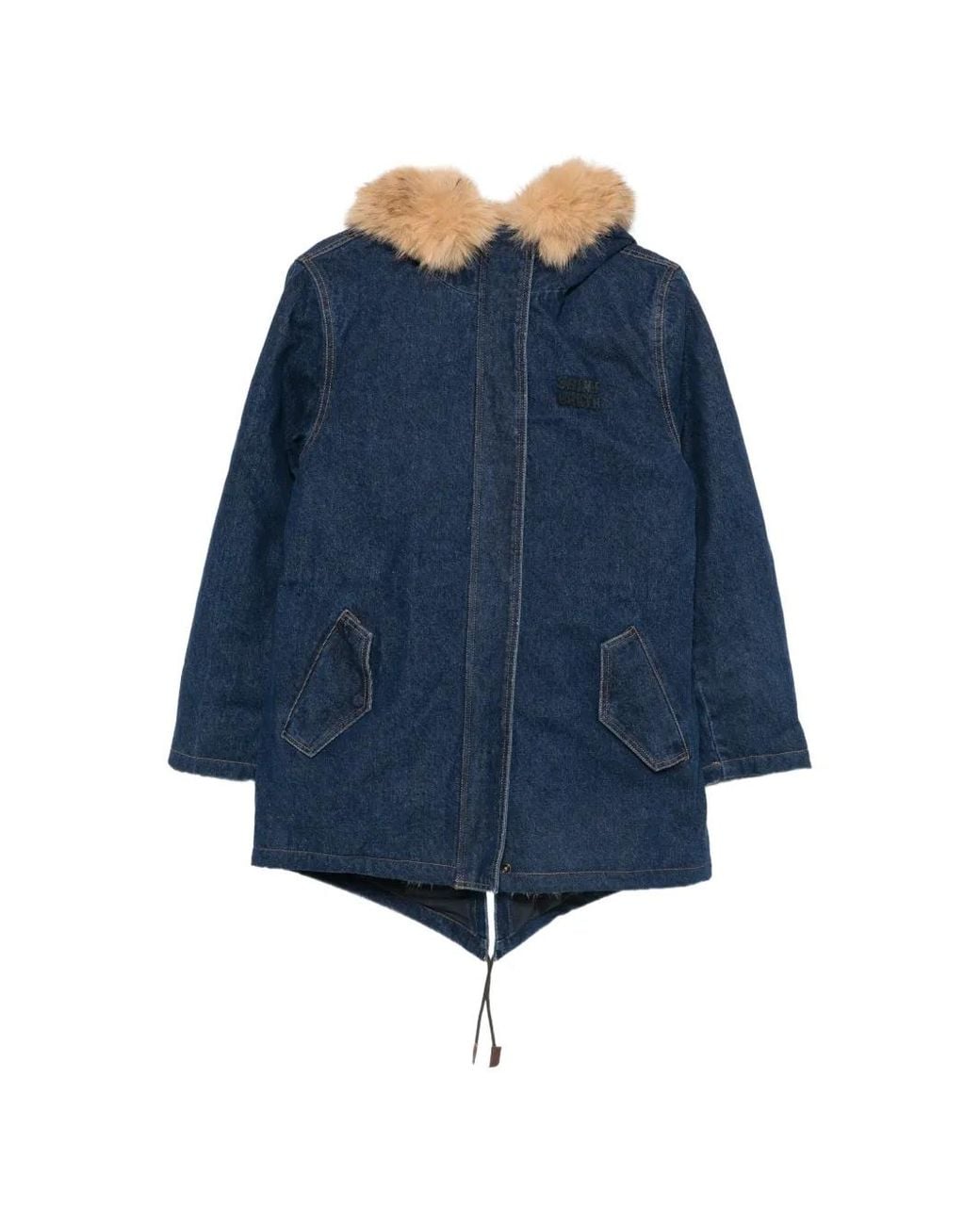 Mc2 Saint Barth Blue Brenna Faux-Fur-Trim Hooded Denim Coat