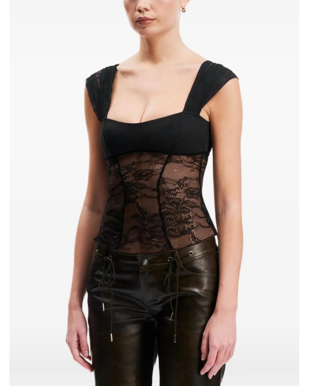 OW Collection Black Vilda Lace Corset-Style Top