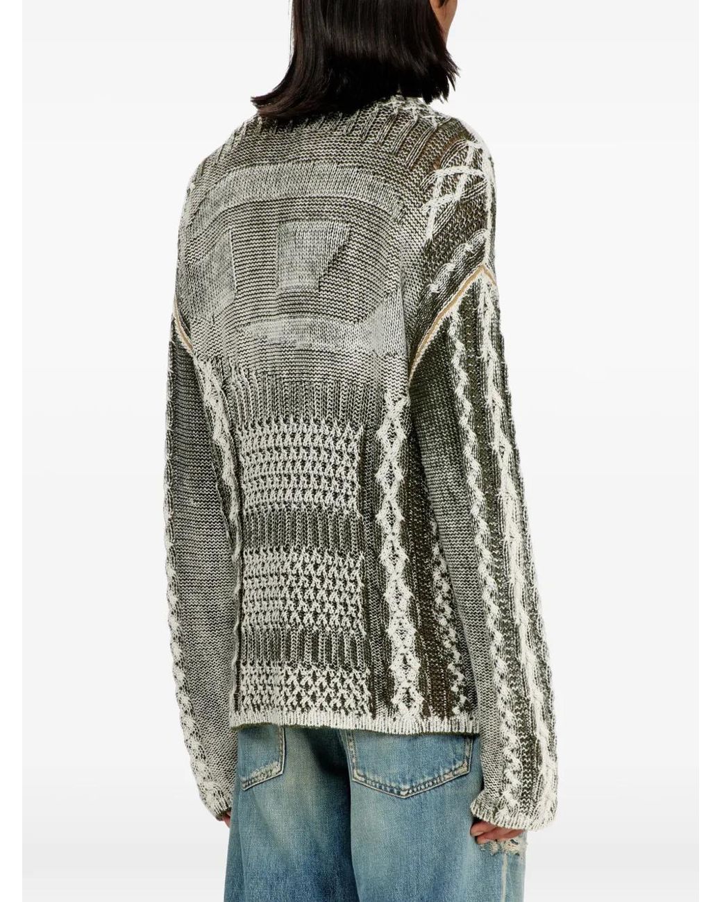 DIESEL Green Treated Cable-Knit Cardigan for men