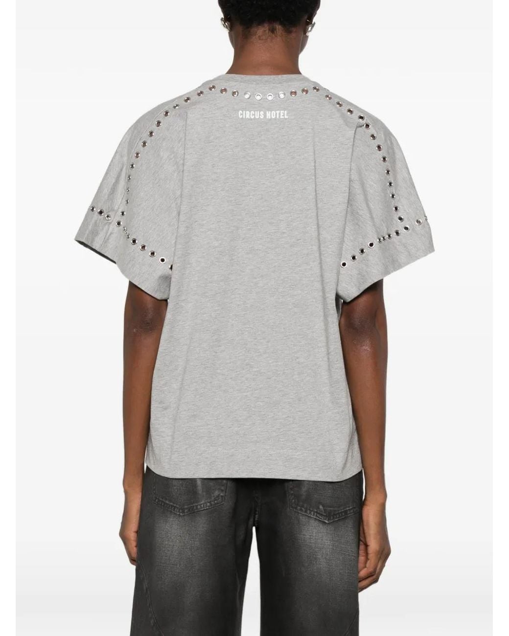 Circus Hotel Gray Eyelet-Embellished T-Shirt