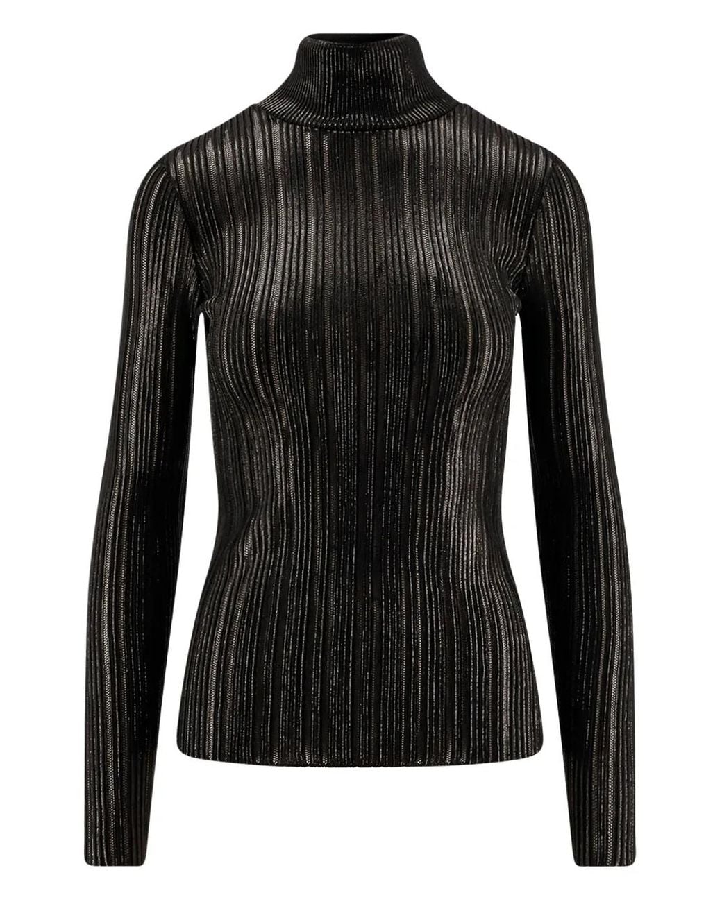 Elisabetta Franchi Black Ribbed Turtleneck Top