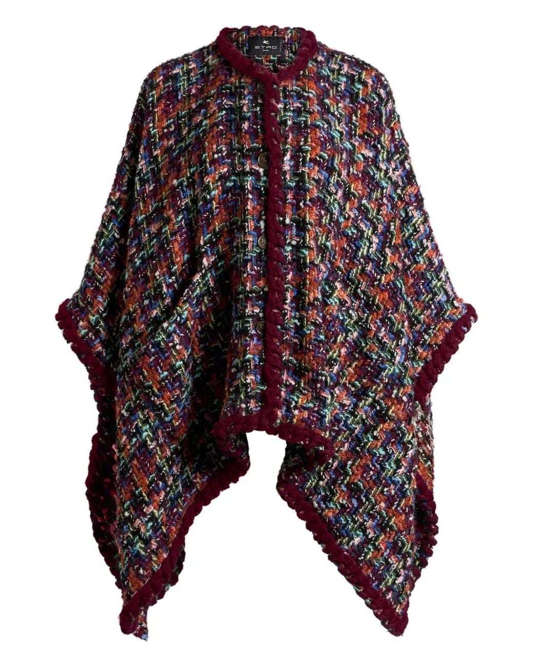 Etro Blue Tweed Pom-Pom Trim Cape