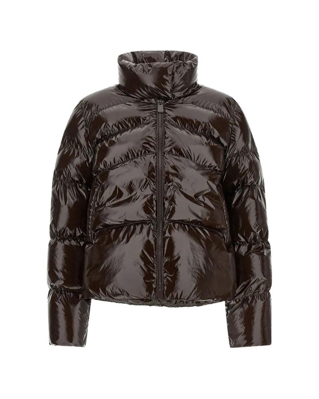 Pinko Brown Padded Crystal Nylon Pea Coat