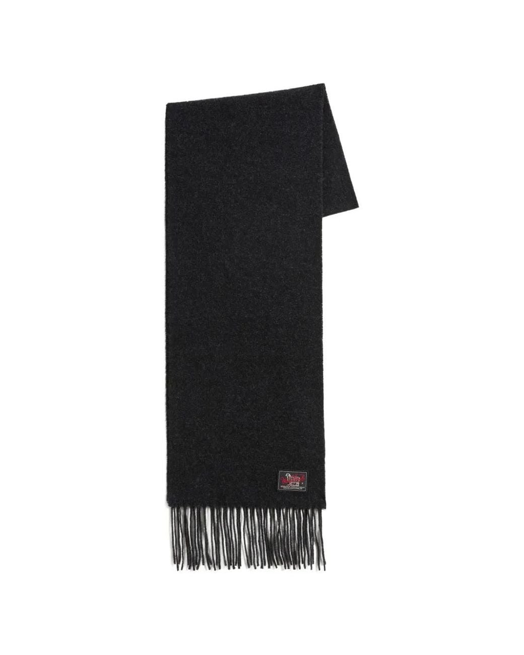 Woolrich Black Fringed Wool Scarf for men