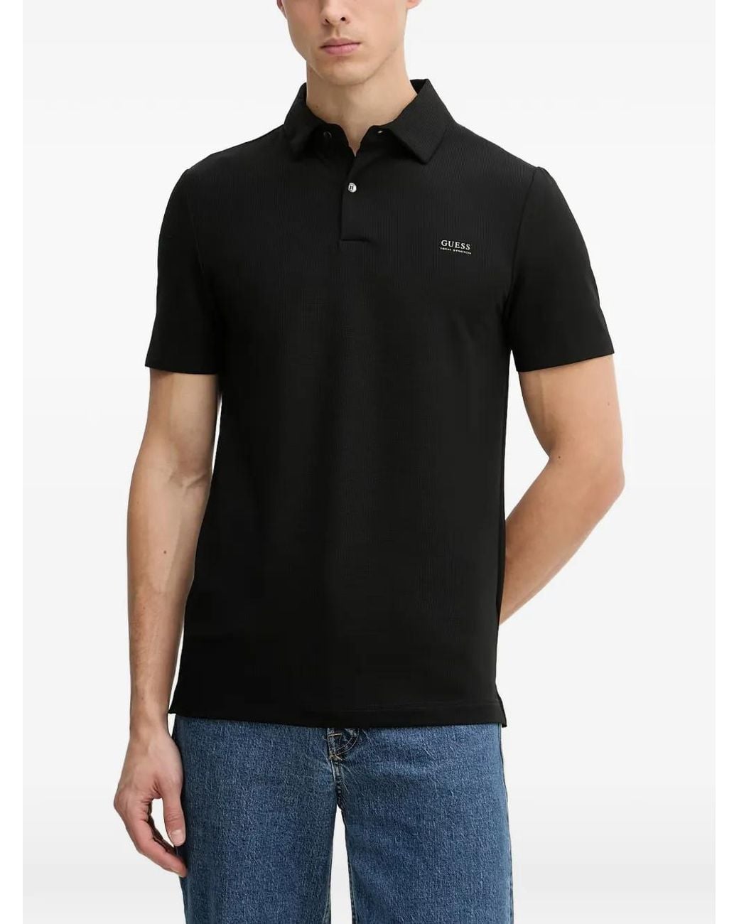 Guess Black Logo-Print Polo Shirt for men
