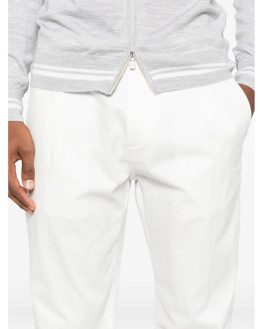 Eleventy White Pleated Trousers for men