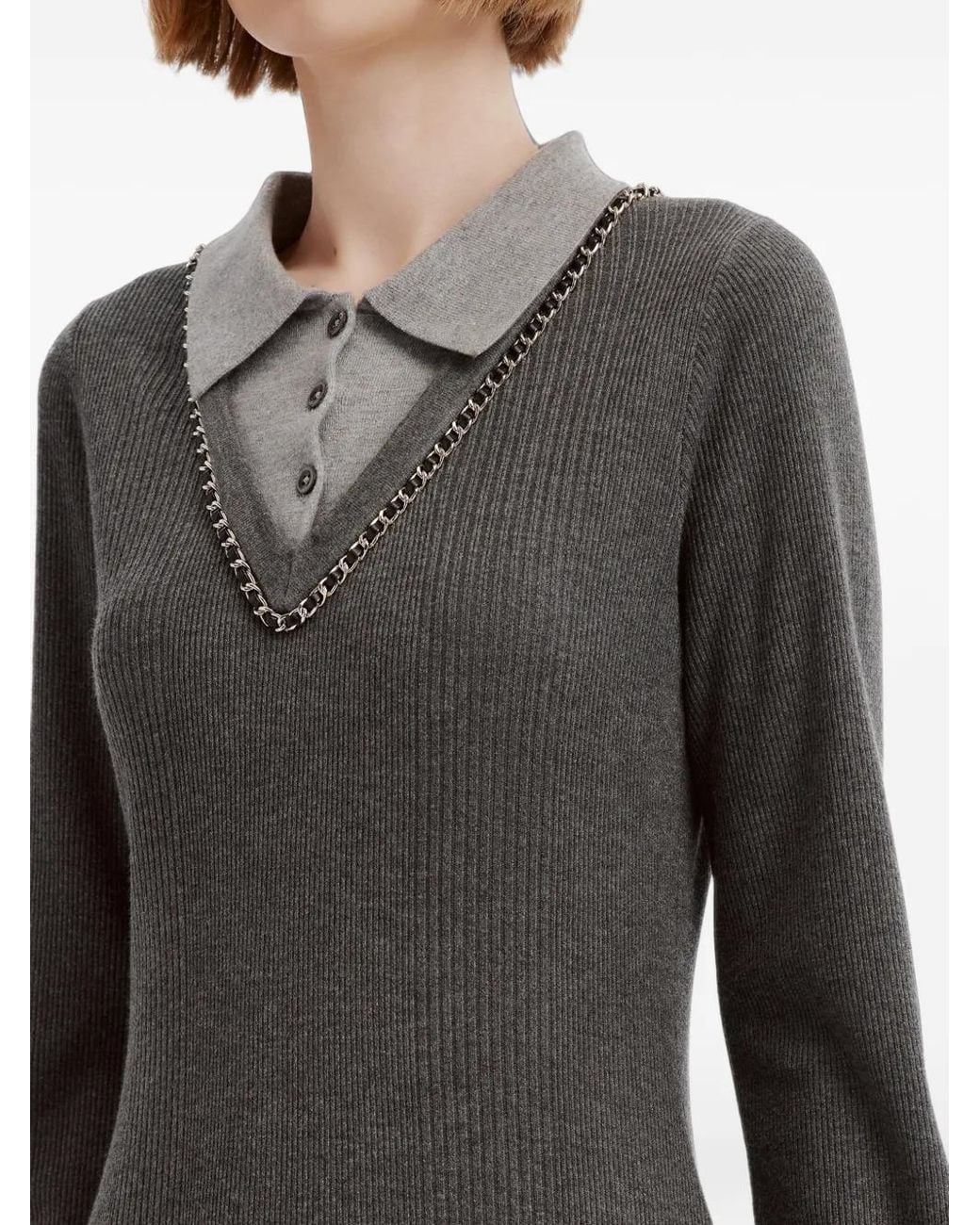 B+ AB Gray Chain-Embellished Pleated Mini Dress
