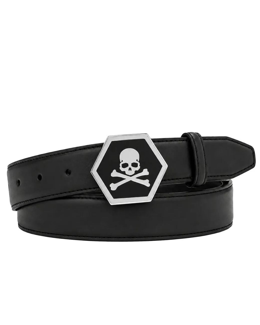 Philipp Plein Black Leather Belt Skull for men