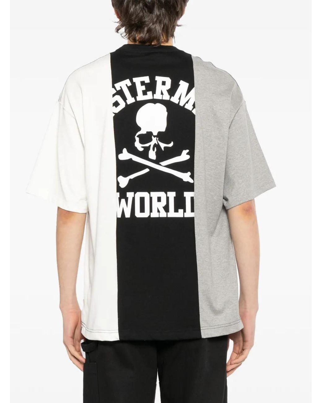 MASTERMIND WORLD Black Colourblock Skull Graphic T-Shirt for men