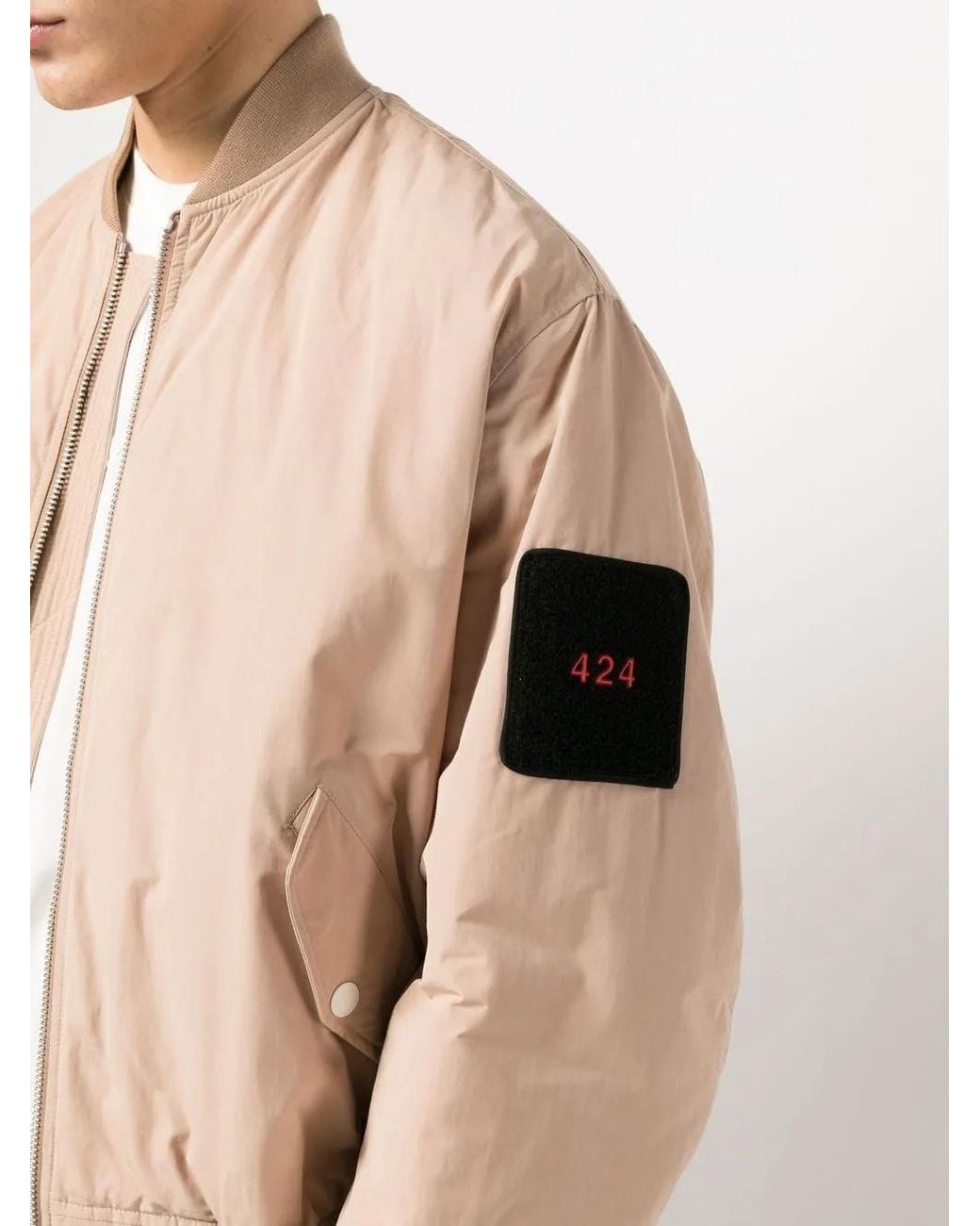 424 Pink Logo-Patch Quilted Bomber Jacket for men