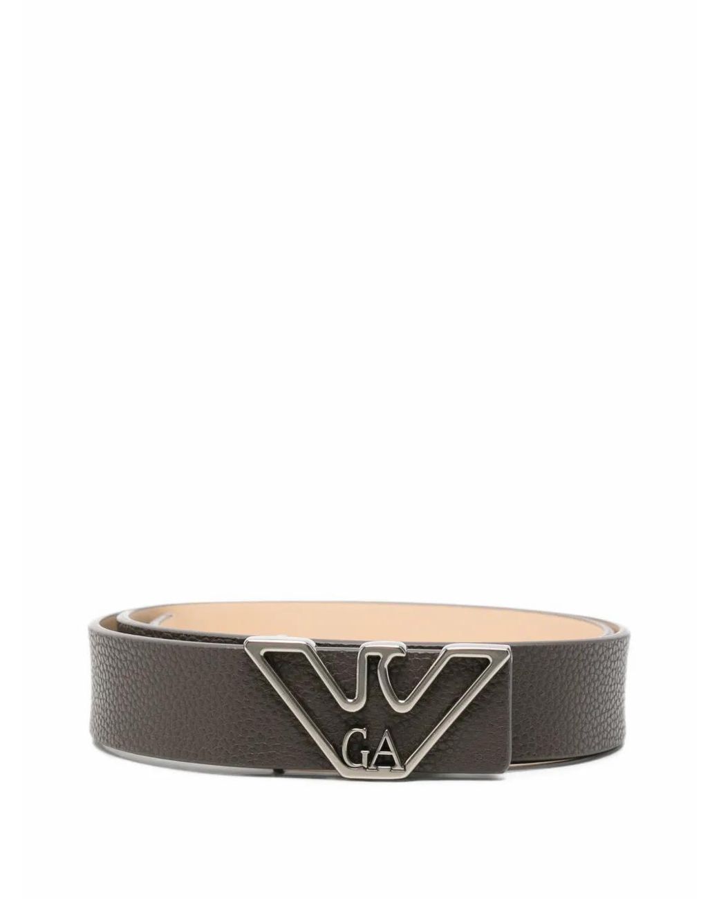 Emporio Armani Gray Logo-Plaque Pebbled-Effect Belt