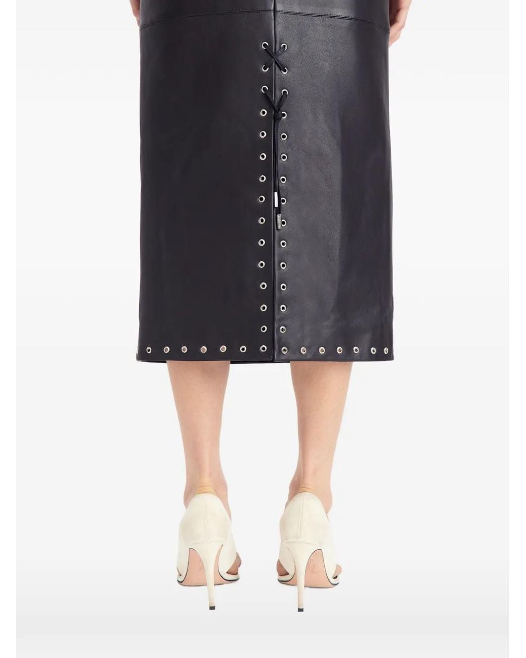 16Arlington Black Lola Eyelet Leather Midi Skirt