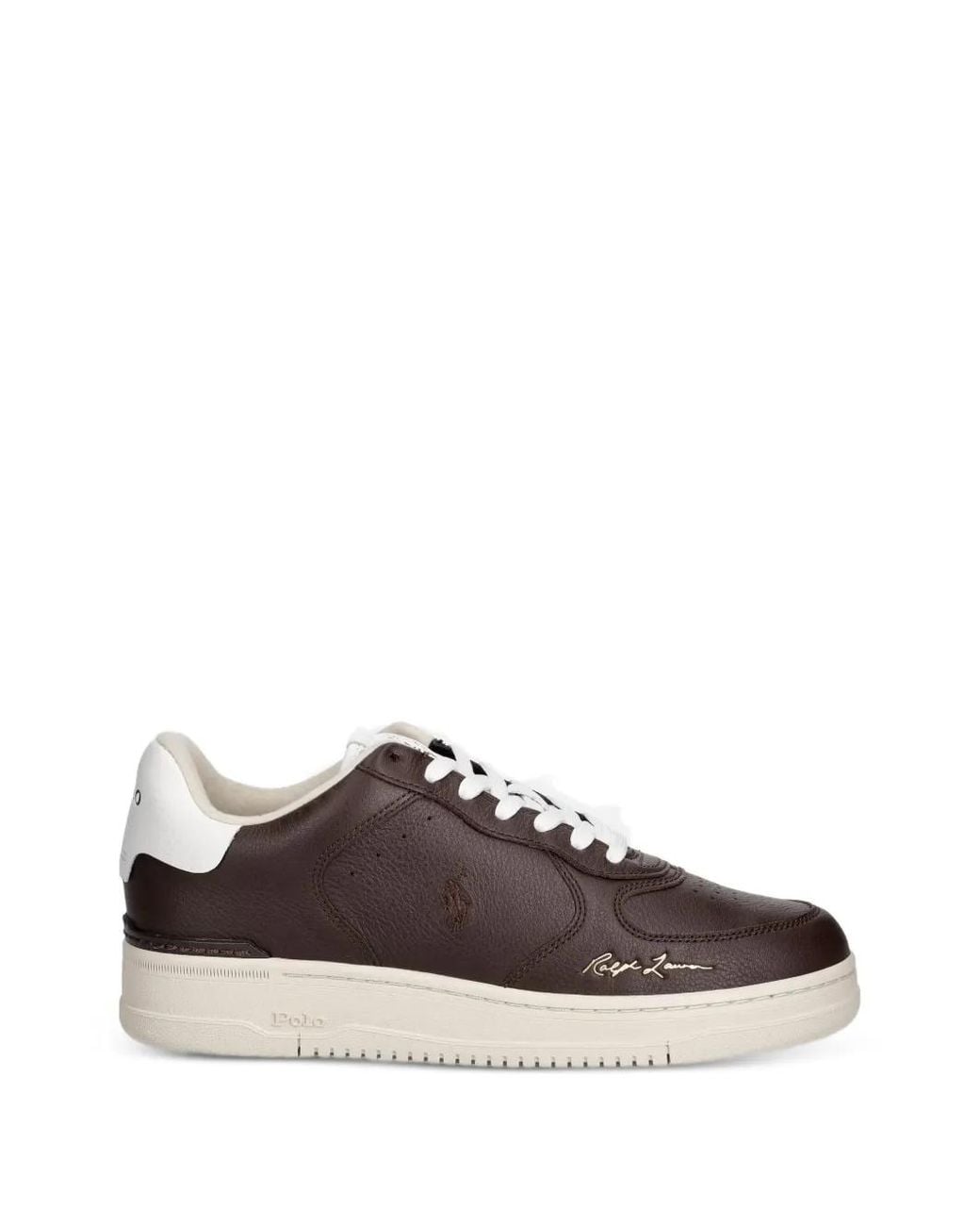 Polo Ralph Lauren Brown Logo-Embroidered Calf Leather Sneakers for men