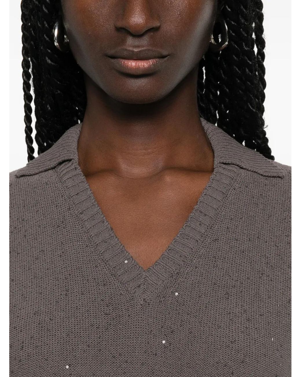 Panicale Gray Sequin-Embellished V-Neck T-Shirt