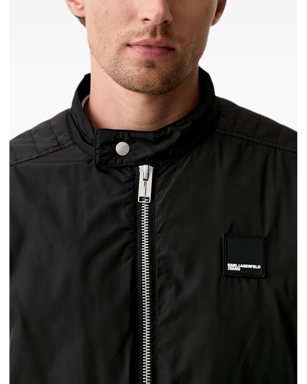 Karl Lagerfeld Black Logo-Patch Quilted-Panel Jacket for men