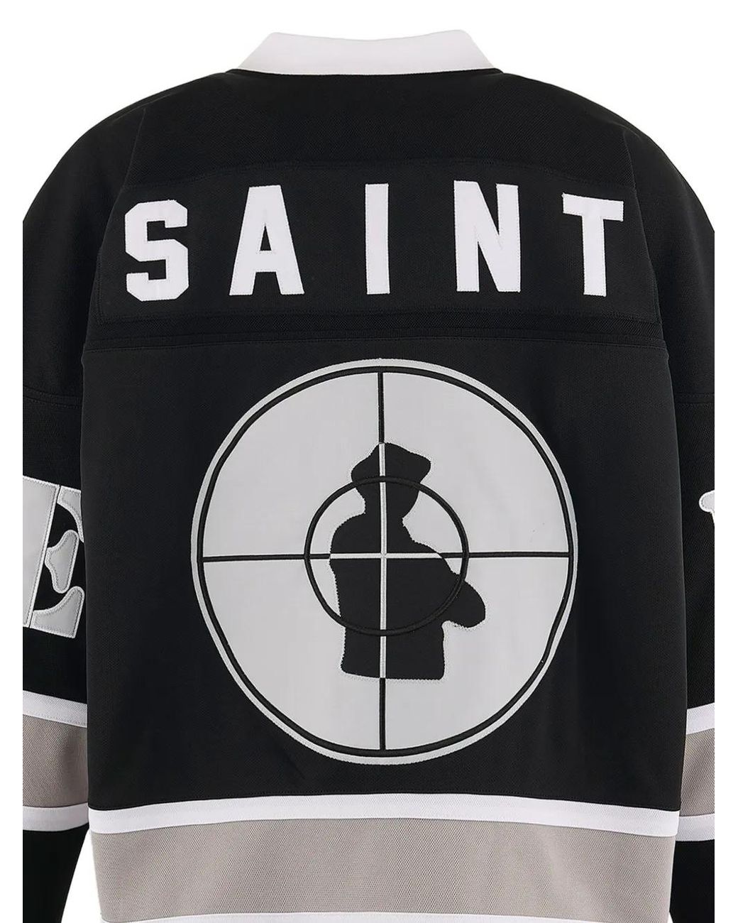 SAINT Mxxxxxx Black Public Enemy Logo-Patch Long-Sleeve T-Shirt for men