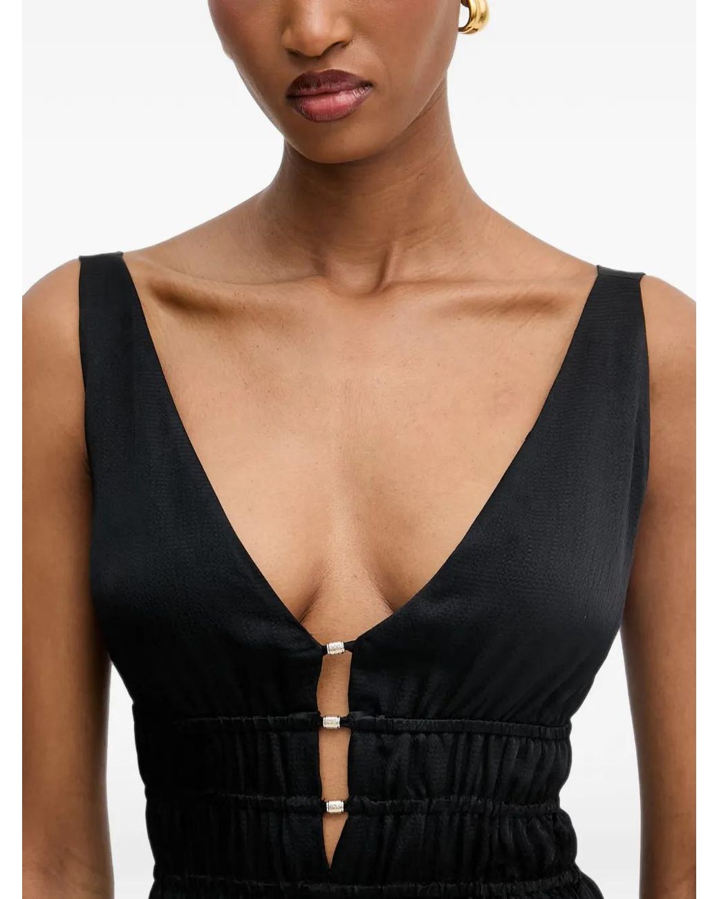 Liu Jo Black Shirred-Waist V-Neck Maxi Dress