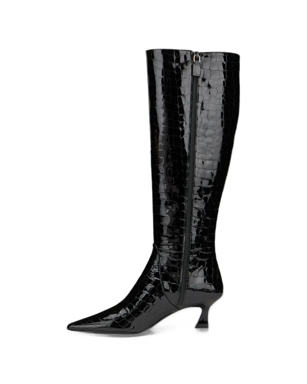 Stuart Weitzman Black Vinnie Croc-Embossed Leather Knee-High Boots