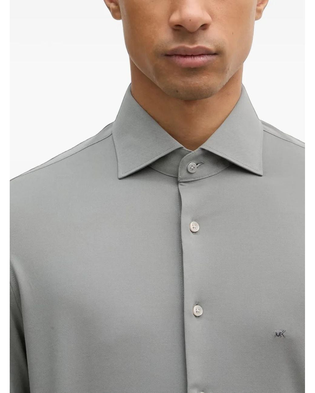 Michael Kors Gray Logo-Embroidered Long-Sleeve Shirt for men