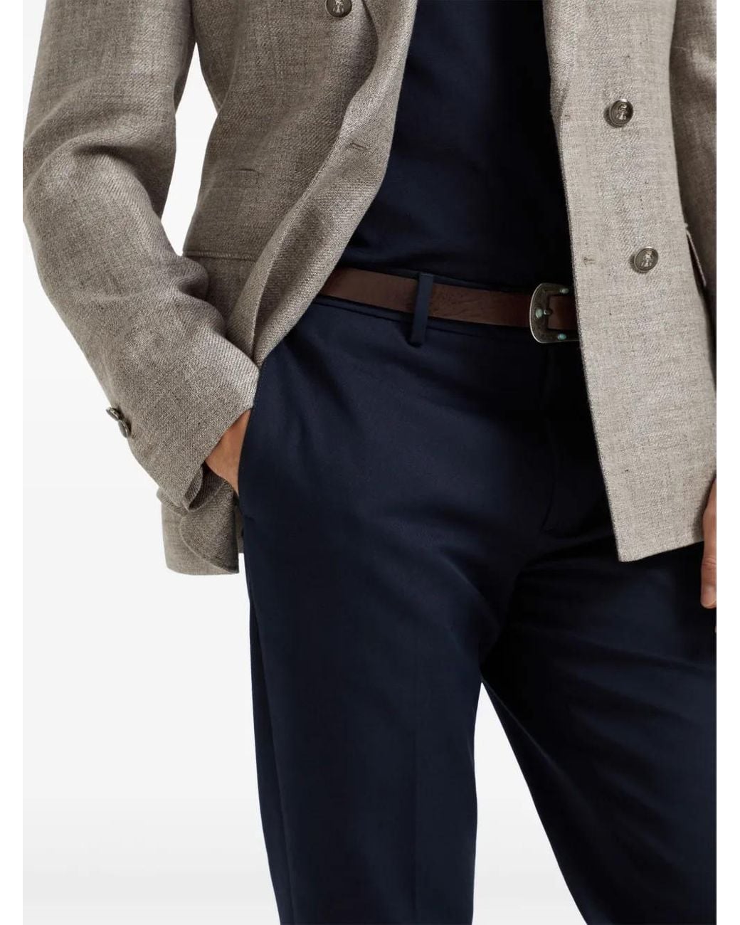 Brunello Cucinelli Blue Cotton And Virgin Wool Gabardine Italian Fit Trousers for men