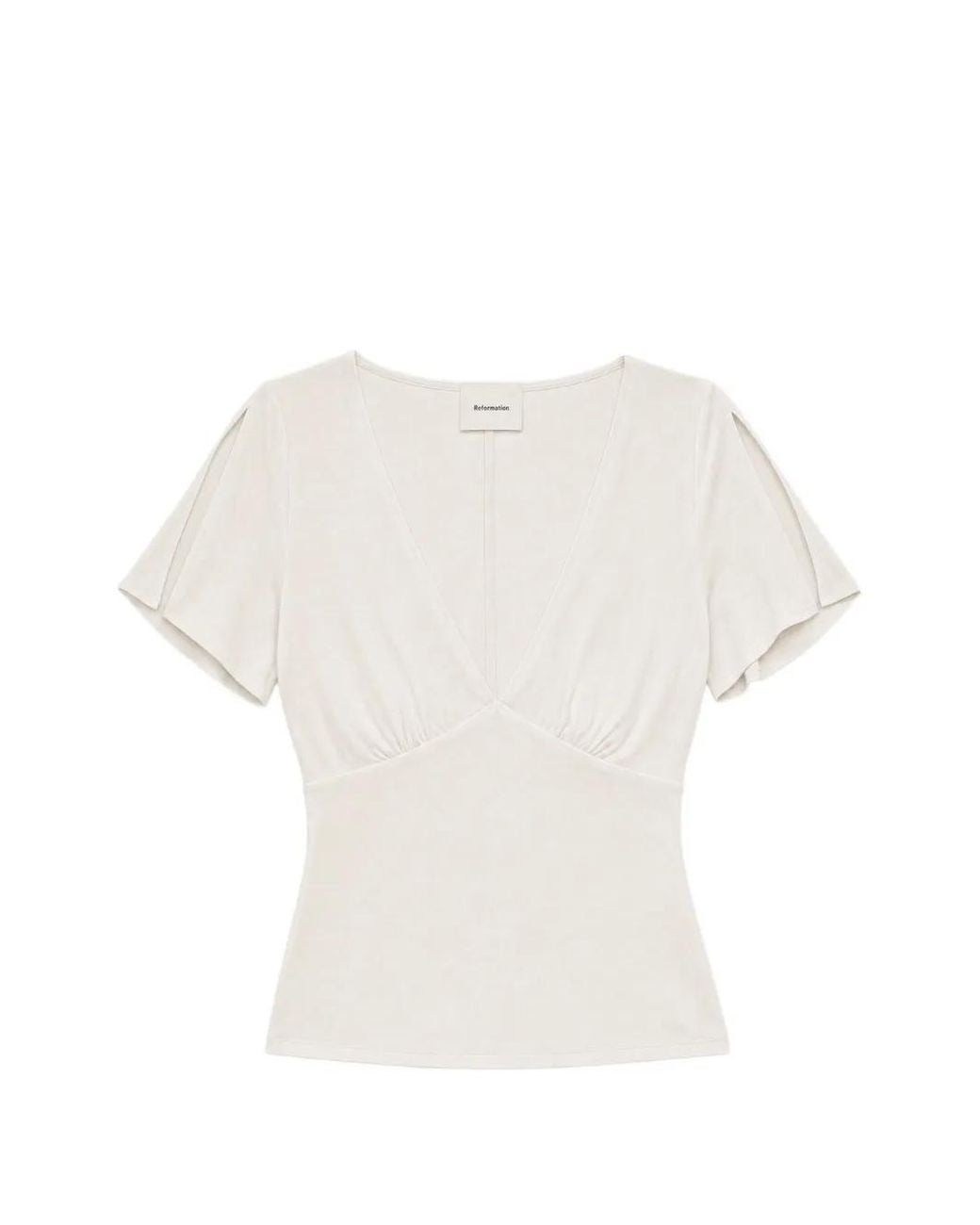 Reformation White Cosette Slit-Sleeve Top