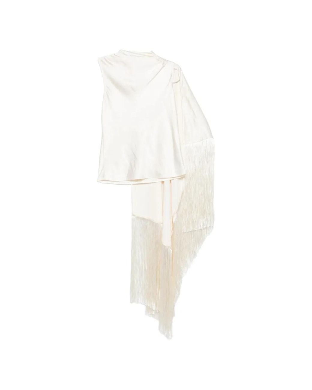 Self-Portrait White Satin Fringed Scarf Top