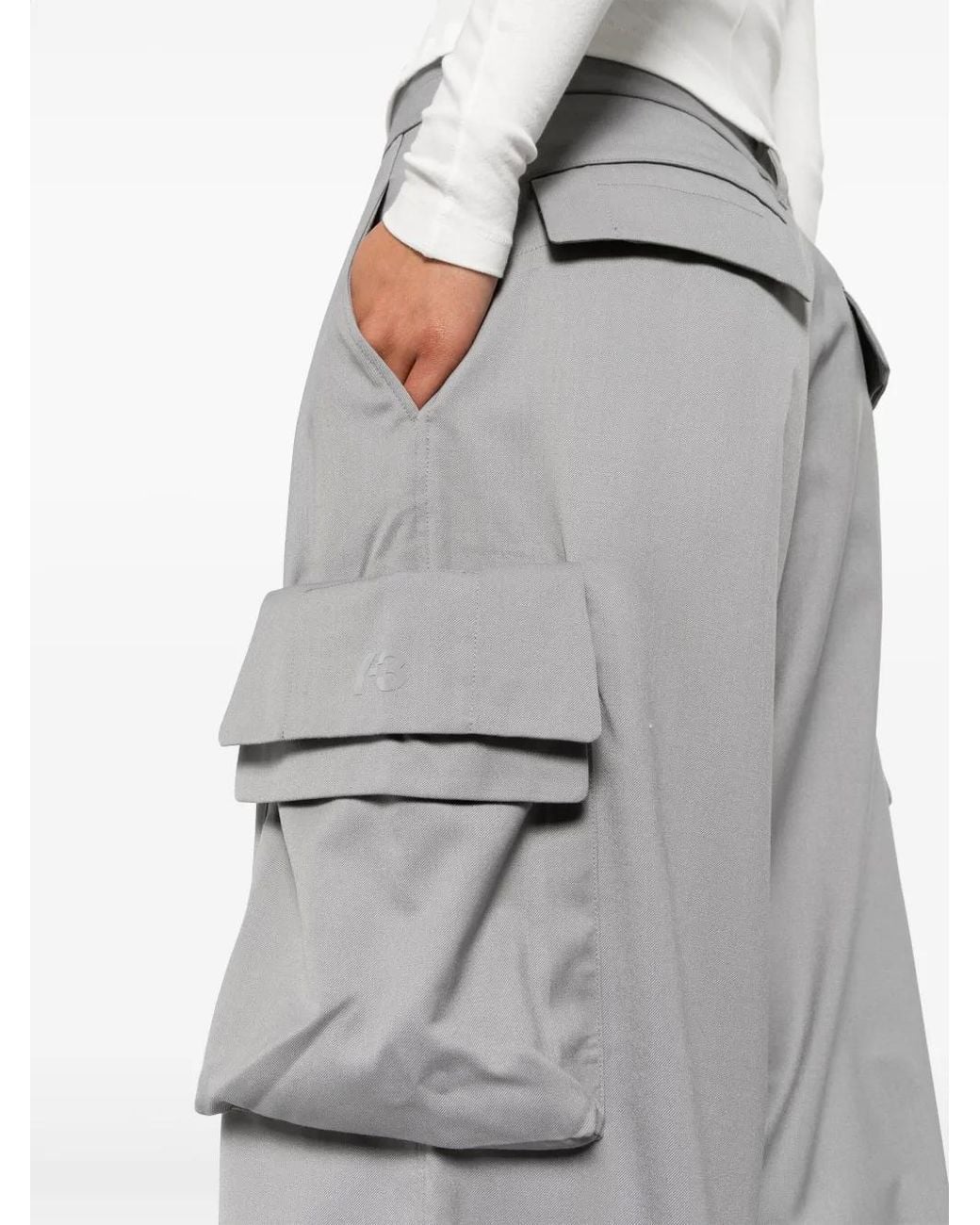 Y-3 Gray Logo-Print Cargo Pants