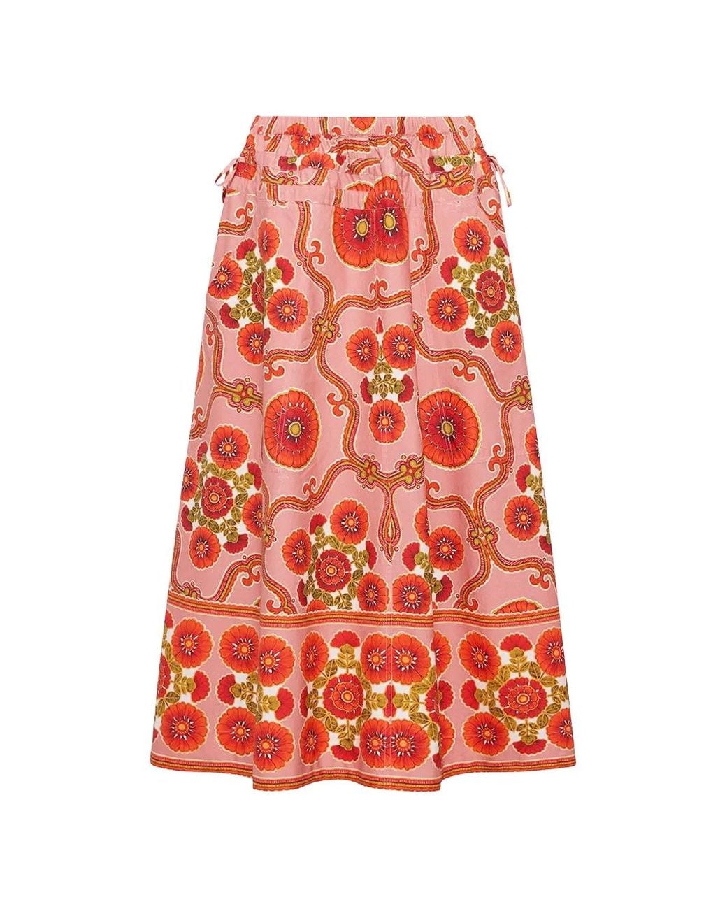 Cara Cara Red Meret Floral-Print Midi Skirt