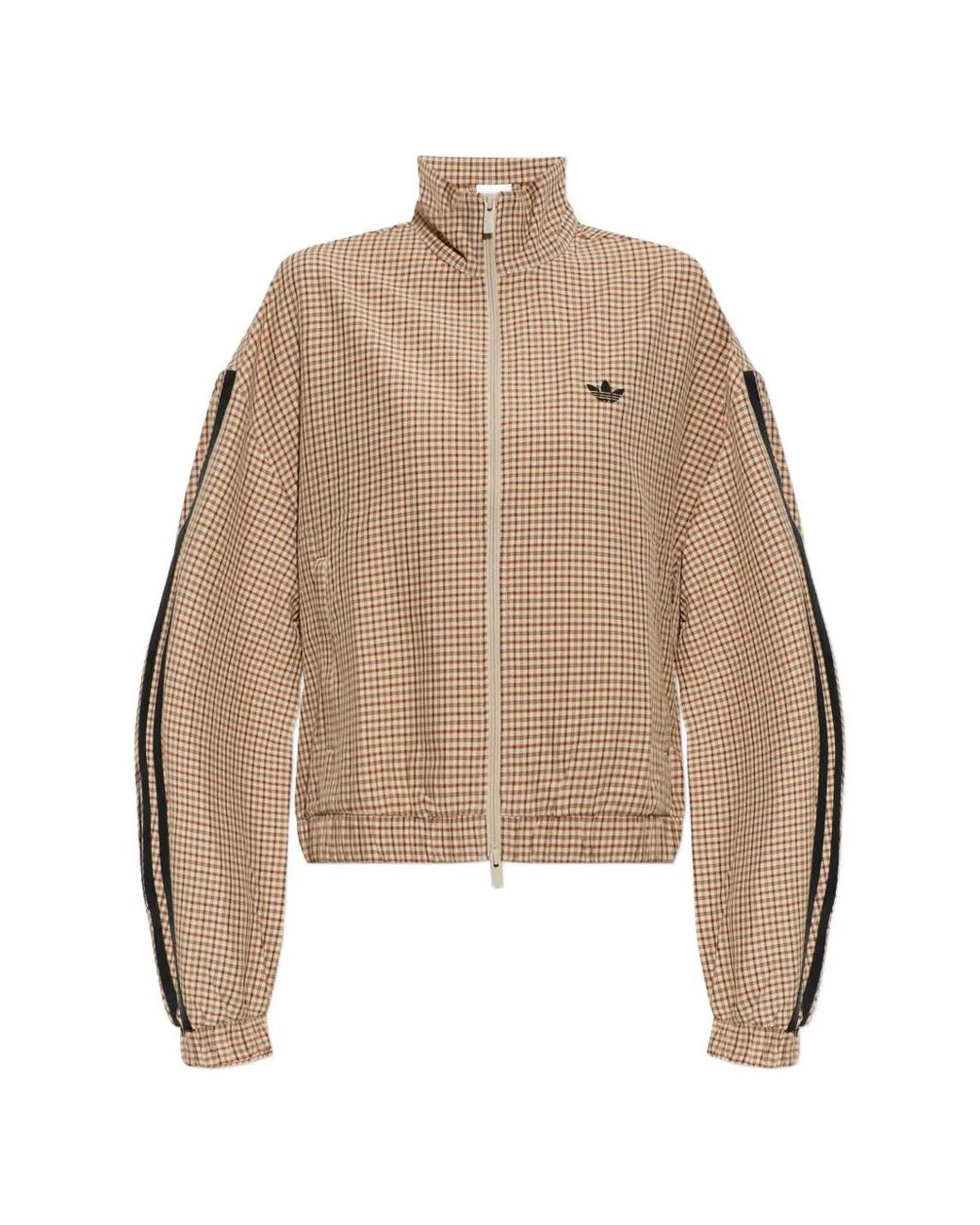 Adidas Natural Check-Pattern Logo-Patch Jacket