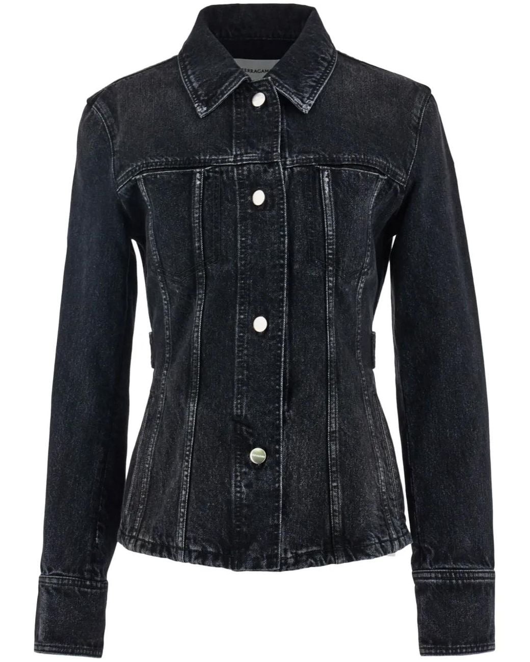 Ferragamo Black Logo-Patch Faded Denim Jacket