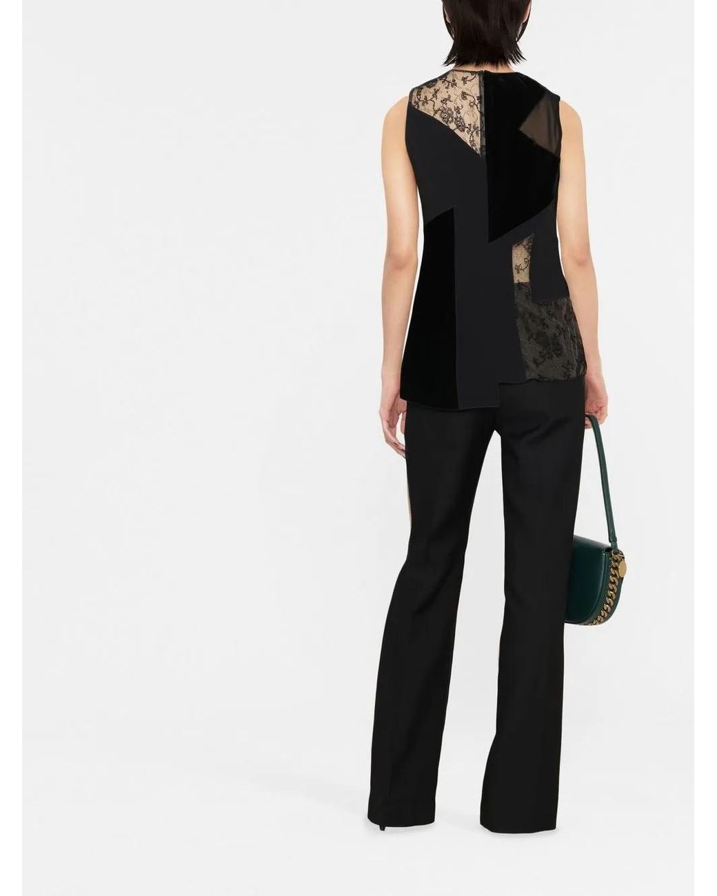Stella McCartney Black Patchwork Lace-Detail Velvet Top