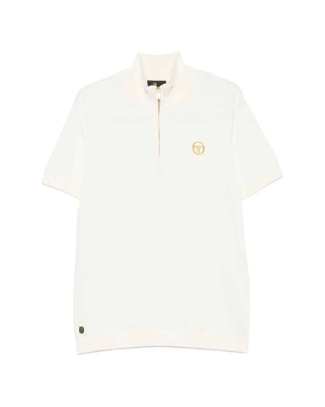 Sergio Tacchini White Logo-Embroidered Zipped Polo Shirt for men