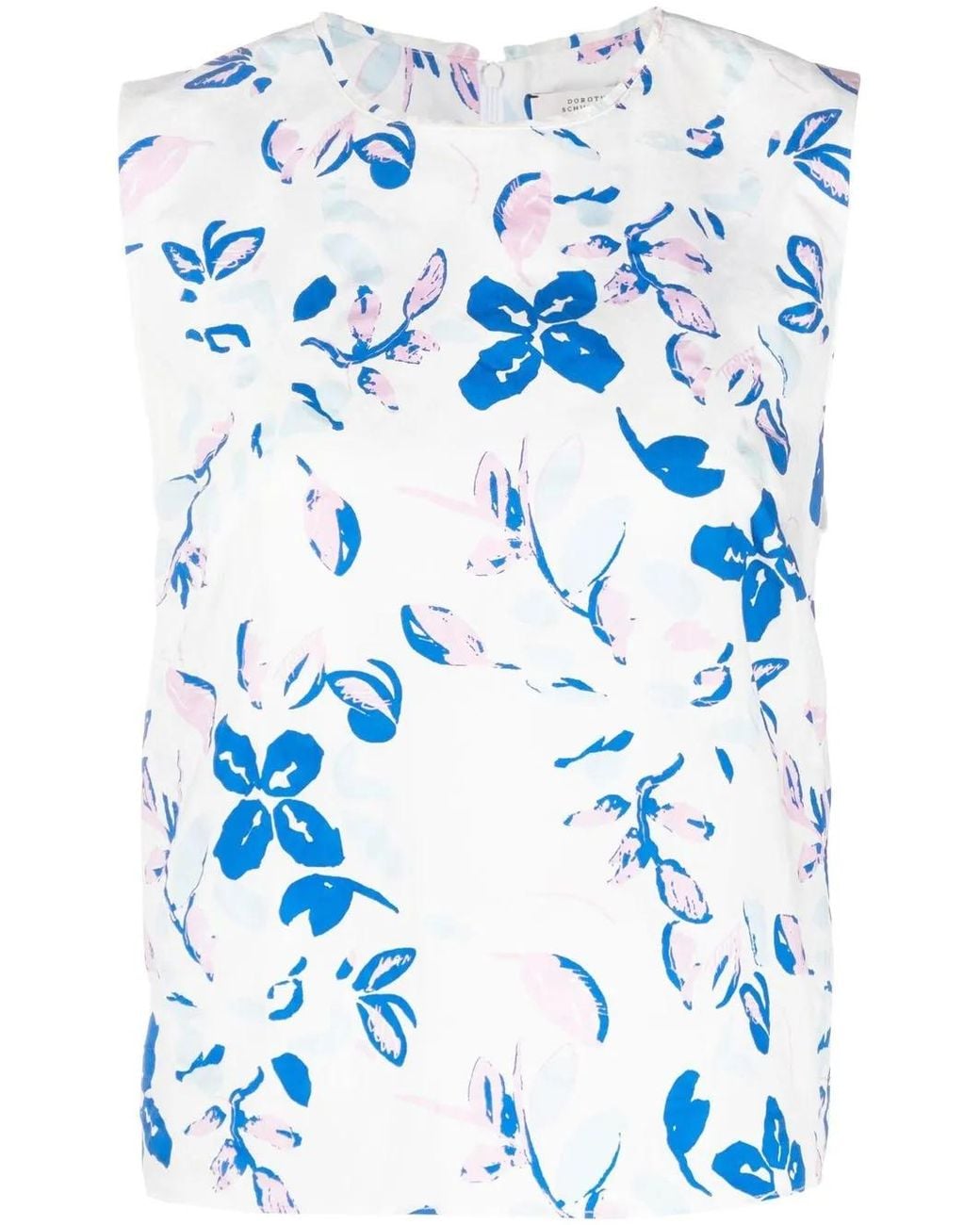Dorothee Schumacher Blue Floral-Print Cut-Out Sleeveless Blouse