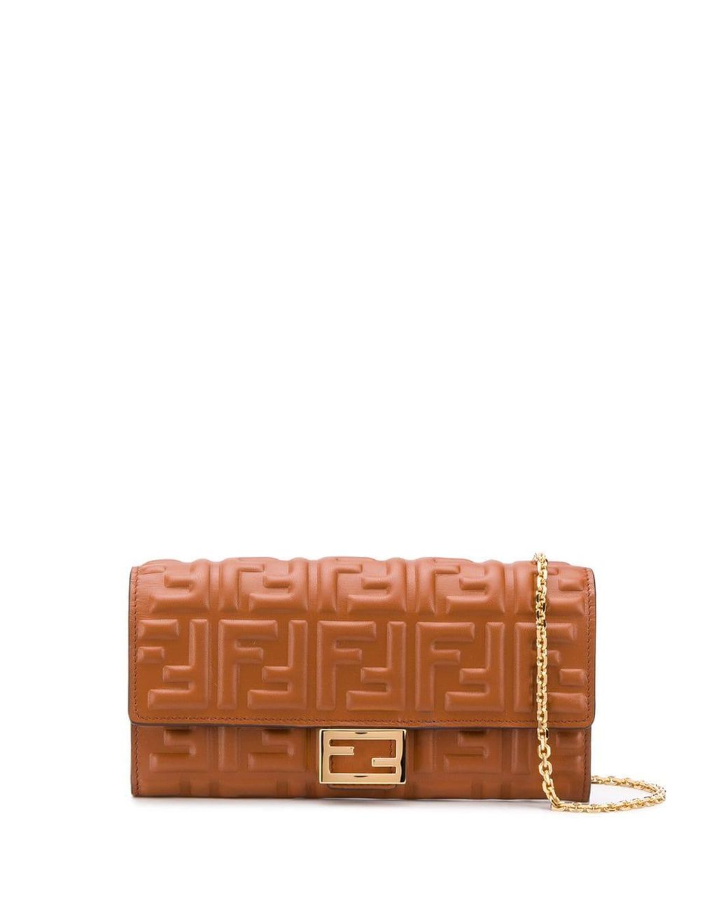 Fendi Baguette Continental Chain Wallet in Brown | Lyst