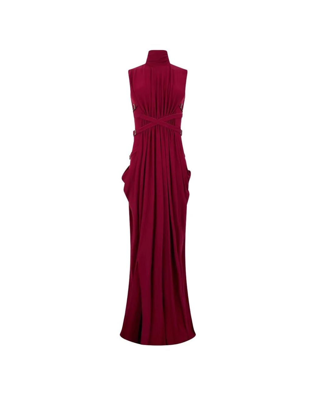 Alberta Ferretti Red Buckle-Detail Draped Maxi Dress