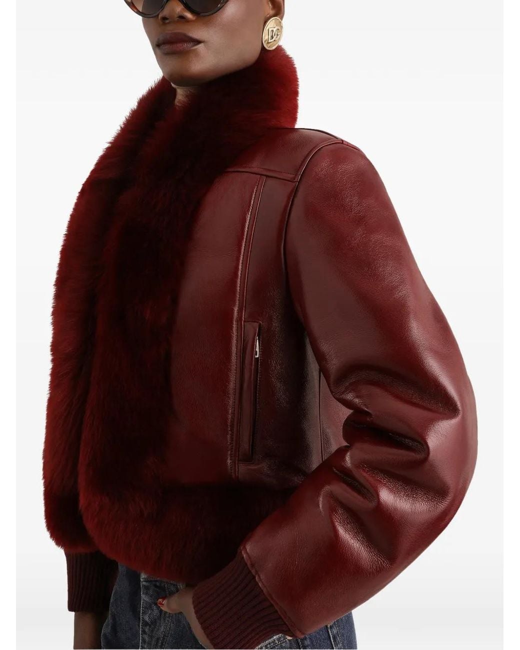 Dolce & Gabbana Red Veste En Peau D'Agneau