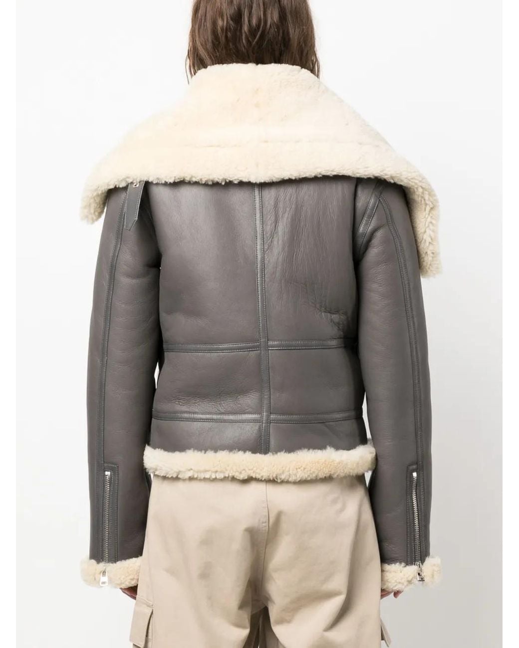 J.W. Anderson Gray Jacke Fleece-Collar Leather Coat
