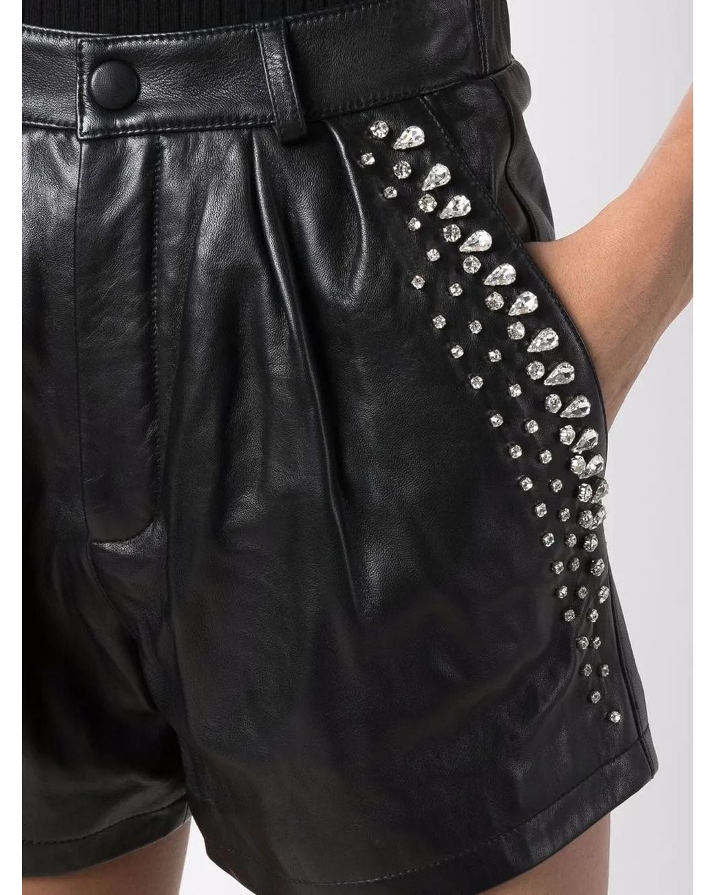 Philipp Plein Black Crystal-Embellished Leather Shorts