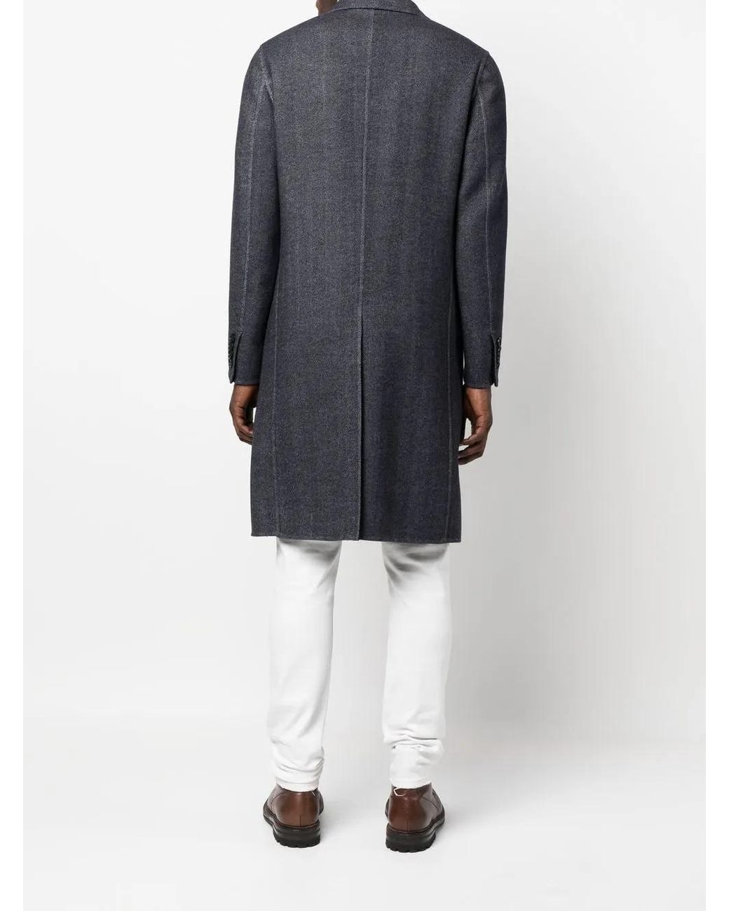 Brioni Blue Single-Breasted Wool Coat for men