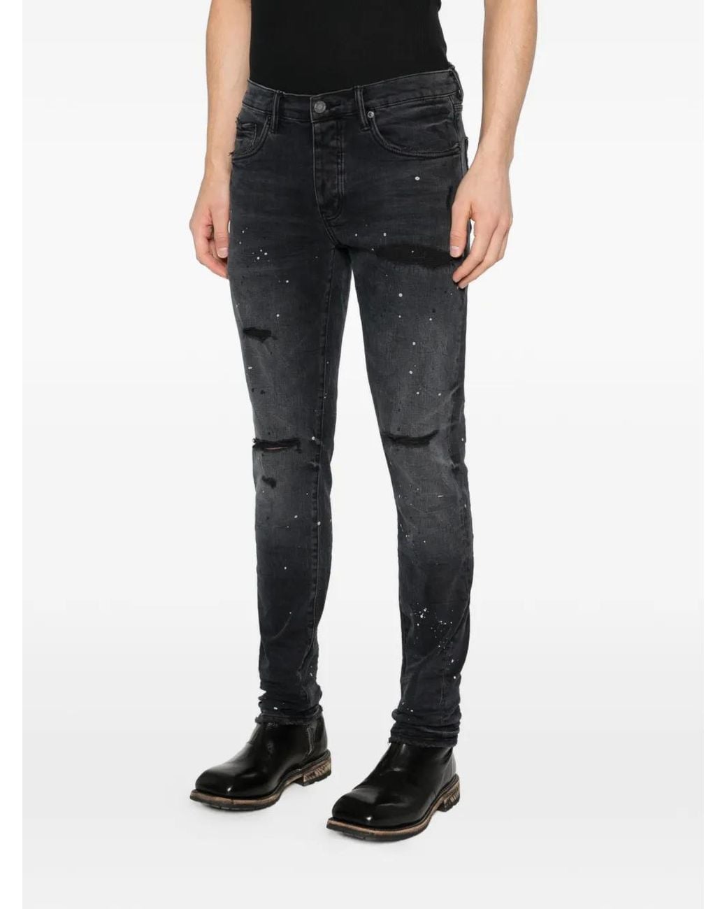 Purple Brand P001 Reflective Paint Repair Skinny Jeans in Black