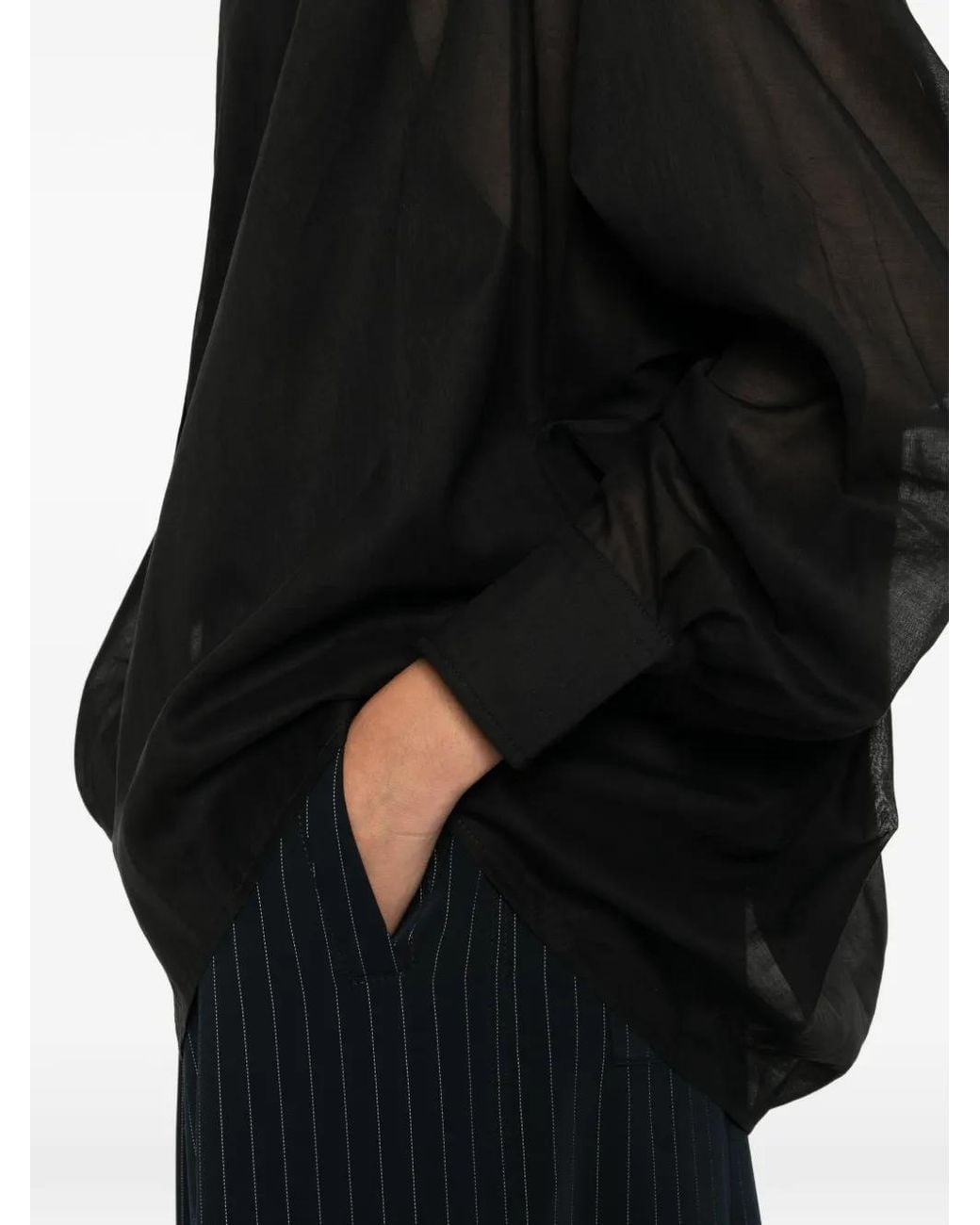 ANDAMANE Black Rania Gathered Semi-Sheer Blouse