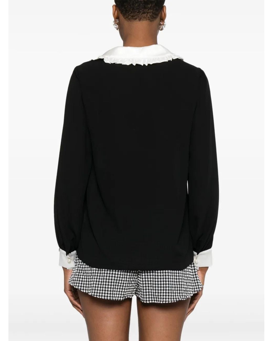 Nissa Black Contrasting-Trim Shirt