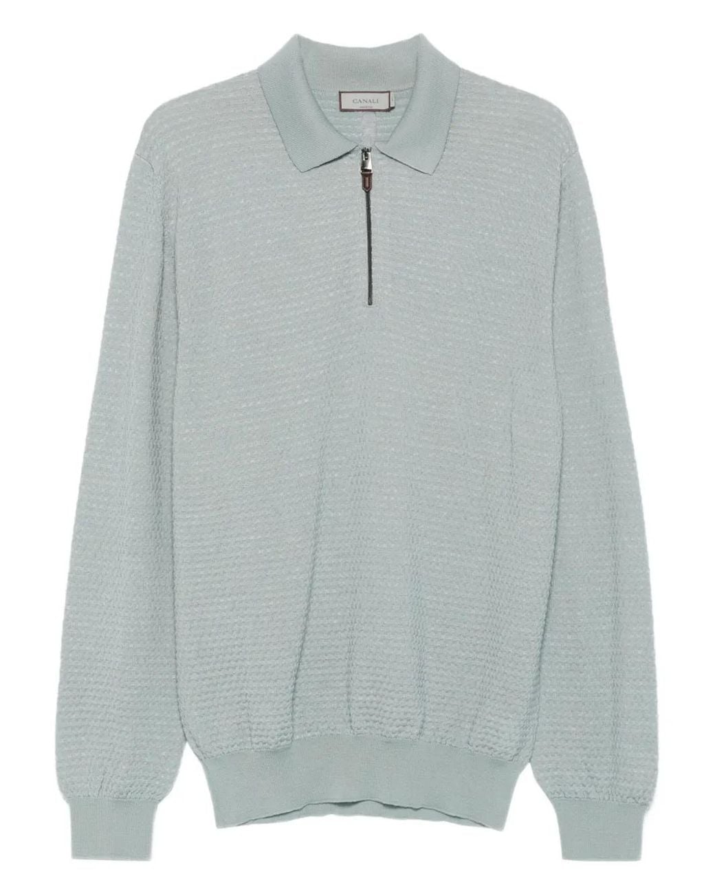 Canali Gray Zip-Neck Polo Shirt for men