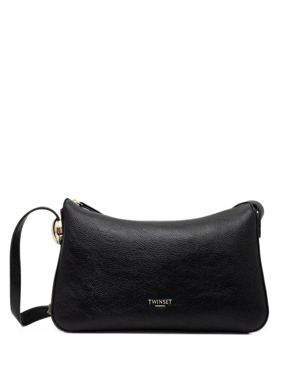 Twinset Black Sac Porté Épaule En Cuir À Plaque Logo