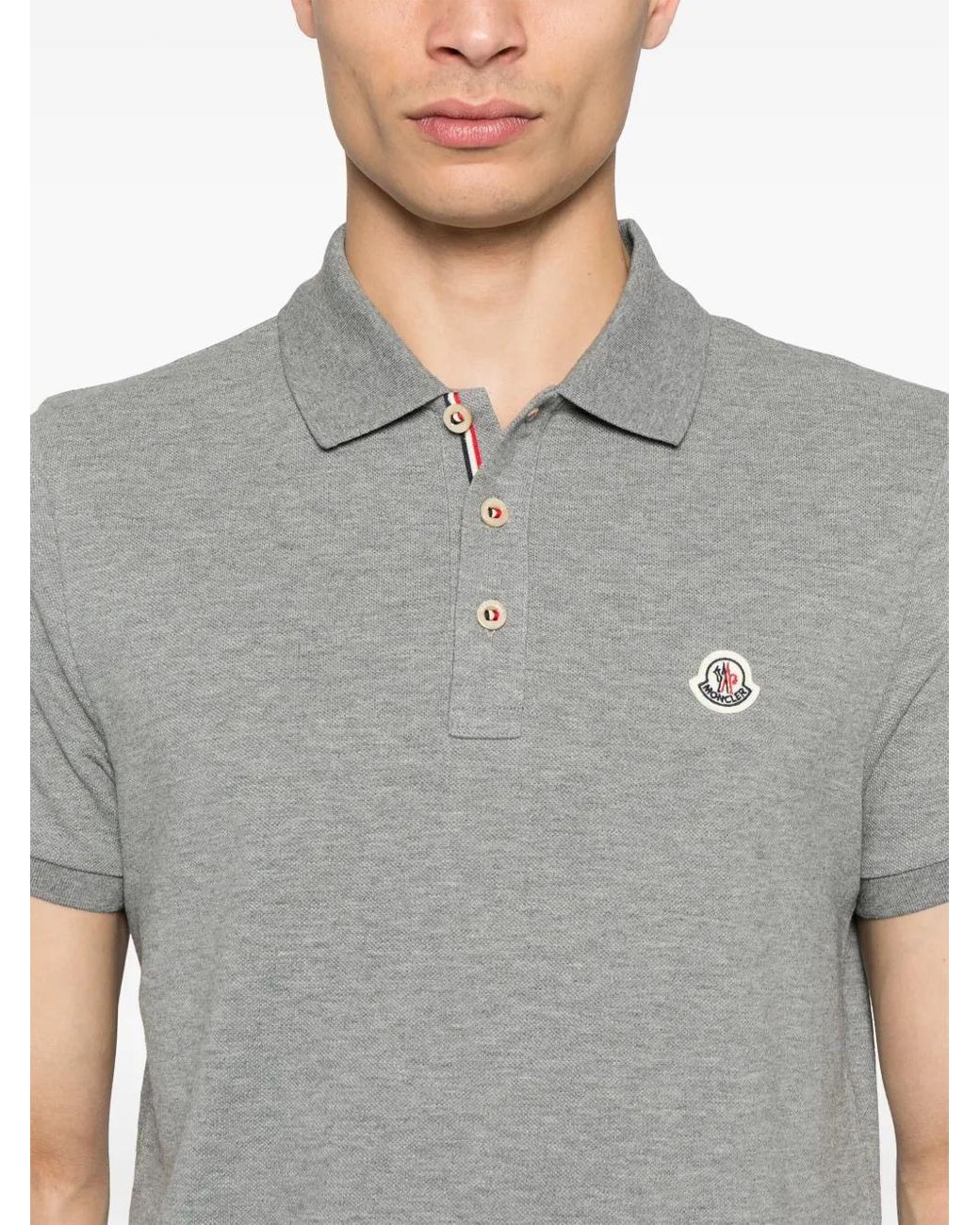 Moncler Gray Logo-Patch Cotton Polo Shirt for men