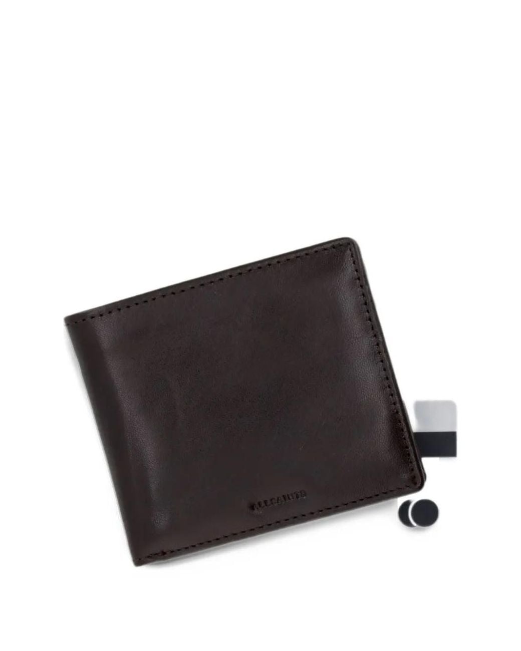 AllSaints Black Delph Logo-Debossed Leather Wallet for men
