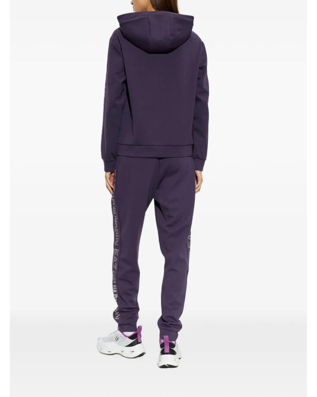 EA7 Blue Cotton Suit Tracksuit With A Hood And Logo Tape